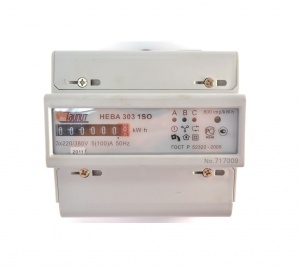 Счётчик Нева 303 1SO ОУ 5-100А 3ф 1тар дин №06300