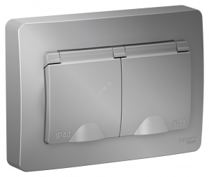Розетка 2м СП ЕС с крышк (алюм) 16А IP44 Blanca SchE №03267