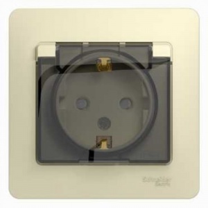 Розетка (с рамкой) 1м СП "Glossa" EC (крем) IP44 с крышк GSL000248 SchE №03778