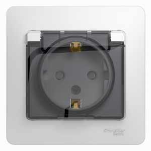 Розетка (с рамкой) 1м СП "Glossa" EC (перламутр) IP44 с крышк GSL000648 SchE №02322