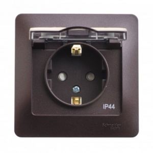 Розетка (с рамкой) 1м СП "Glossa" EC (шоколад) IP44 с крышк GSL000848 SchE №08013