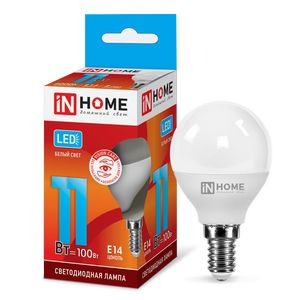 Лампа св/диод Е14 11W 4000К шарик мат IN HOME №04114