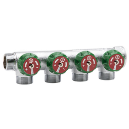 Коллектор 4 вых 3/4"*1/2"НР с рег/вентилями (90 град) Stout №09006