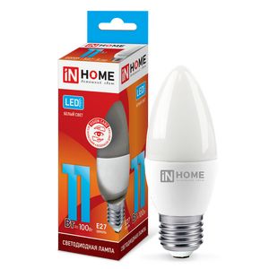 Лампа св/диод Е27 11W 4000К свеча мат IN HOME №04091