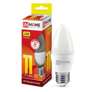 Лампа св/диод Е27 11W 3000К свеча мат IN HOME №05108