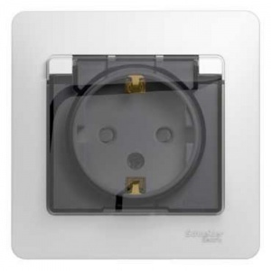 Розетка (с рамкой) 1м СП "Glossa" EC (бел) IP44 с крышк GSL000148 SchE №02038