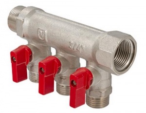 Коллектор 3 вых 3/4"х1/2"НР с отсек/кранами Stout №06995