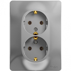 Розетка 2м СП "Glossa" ЕС (алюм) GSL000324 SchE №03266