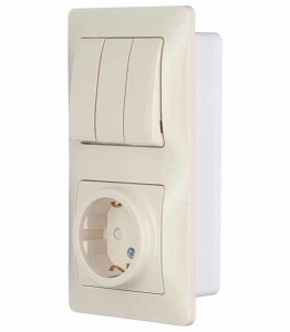 Блок 2м СП "Glossa" (роз ЕС+выкл 3кл) (крем) SchE №02407