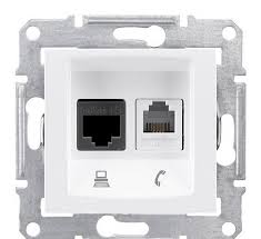 Розетка 2м СП телеф.RJ11+ком.RJ45 "Sedna" (бел) SDN5100121 SchE №07081