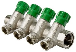 Коллектор 4 вых 3/4"х1/2"НР c рег/вент Stout №04548