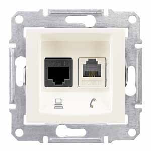 Розетка 2м СП телеф.RJ11+ком.RJ45 "Sedna" (крем) SDN5100147 SchE №07082