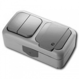 Блок ОП "Этюд" вл/защ (2кл.выкл+роз ЕС) (сер) IP44 №06602