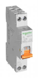 Диф. автомат "Домовой" АД63К 2Р 16А 30мА SchE узкий  №00044